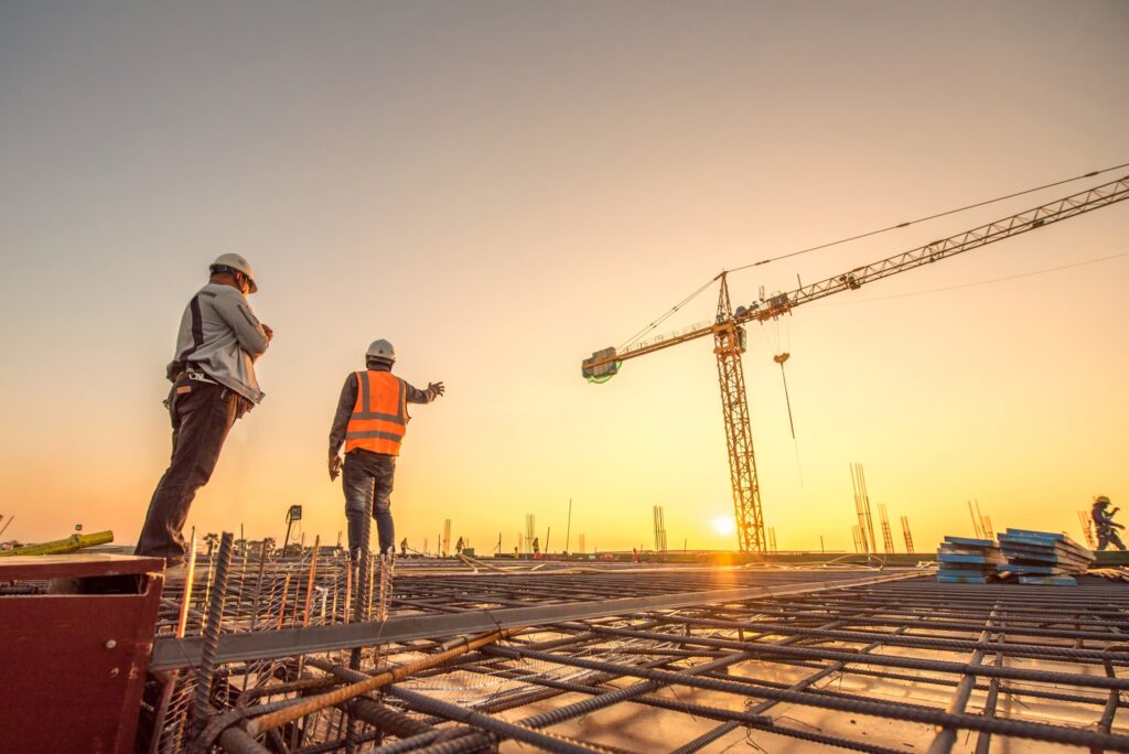 silhouette group of worker and civil engineer in safety uniform